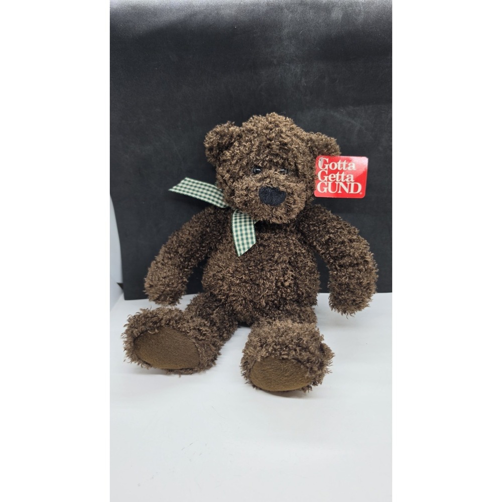 Vintage Gotta Getta GUND Luv Me Bear Tags Chocolate Curly Hair Gingham Bow Tags
